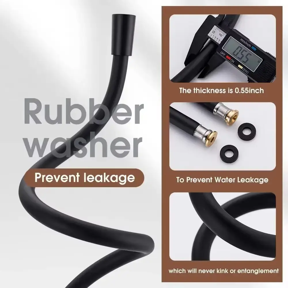 Black PVC Flexible Shower Hose, Extended Bathroom Shower Hose Extension Tube, Water Hose, Bathroom Accessories, 1.5m