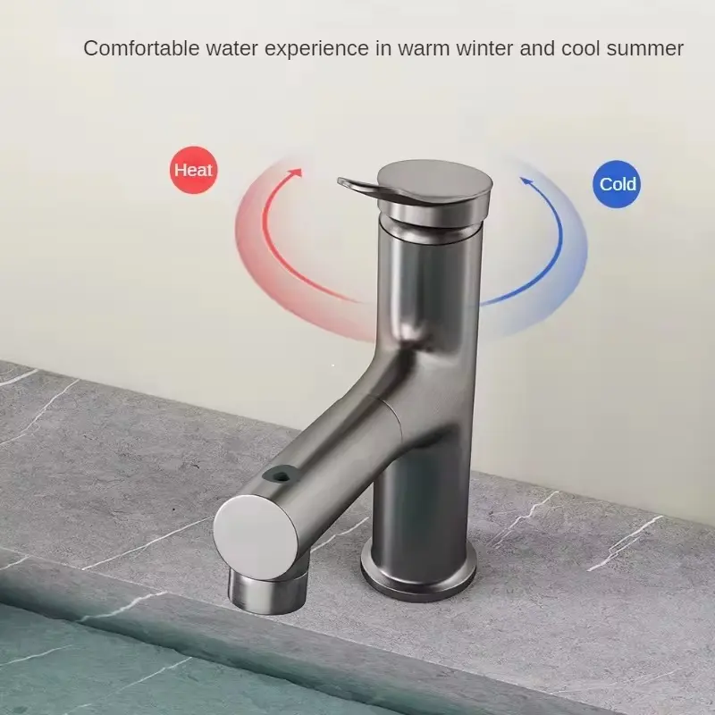 Pull-out bathroom faucet hot and cold water outlet bathroom sink faucet three-mode outlet sink faucet