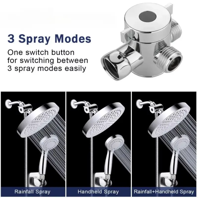 3 Way Adjustable Shower Head Diverter Valve 3 Mode Switch Adapter Brass G1/2 Inch Connector Bathroom Accessories