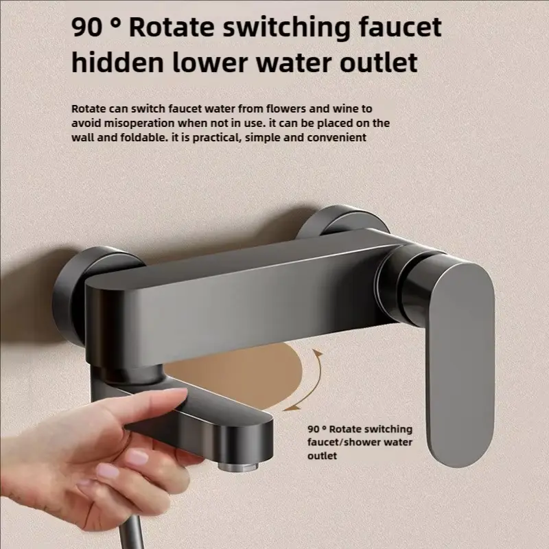 Grifo de bañera ajustable gris/plateado, grifo de ducha de pared con válvula mezcladora de agua caliente y fría, accesorios de d