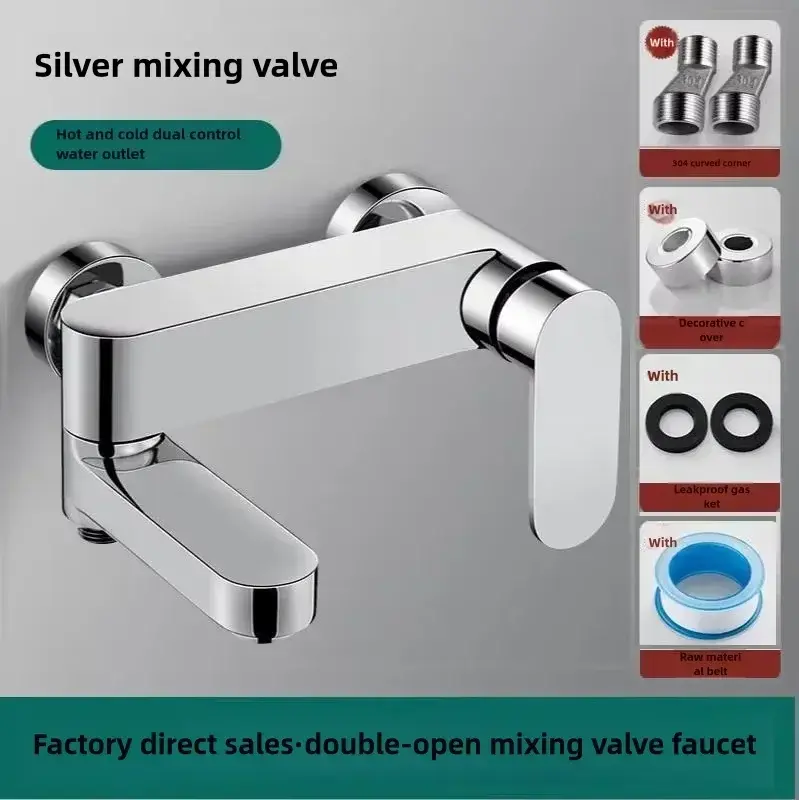 Grifo de bañera ajustable gris/plateado, grifo de ducha de pared con válvula mezcladora de agua caliente y fría, accesorios de d