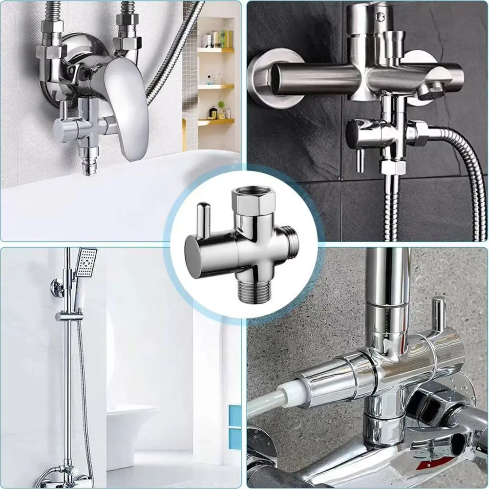 G1/2in 3 Way Diverter Valve T-Adapter Converter For Shower Brass Water Tap Connector Bathroom Faucet Water Separator