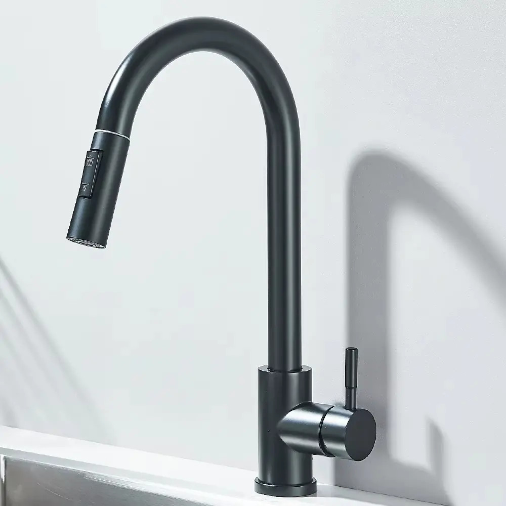 2025 New Chrome Kitchen Faucet, Deck Mount Pull-Out Spout Kitchen Sink Mixer Faucet, Single Handle Spray Spout, Mixer Faucet
