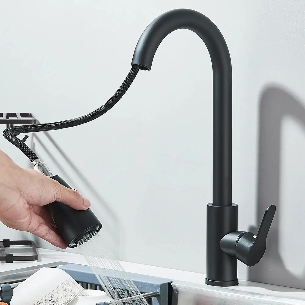 Grifos de fregadero de cocina, grifo de agua extraíble de acero inoxidable para fregadero de cocina, mezclador montado en cubier