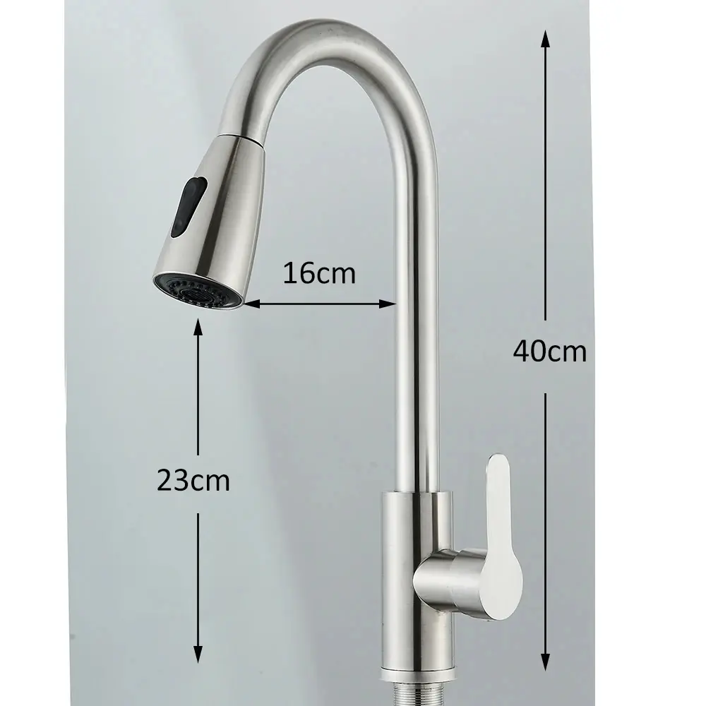 Grifos de fregadero de cocina, grifo de agua extraíble de acero inoxidable para fregadero de cocina, mezclador montado en cubier