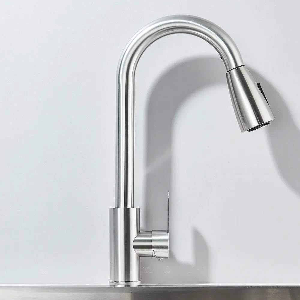 Grifos de fregadero de cocina, grifo de agua extraíble de acero inoxidable para fregadero de cocina, mezclador montado en cubier