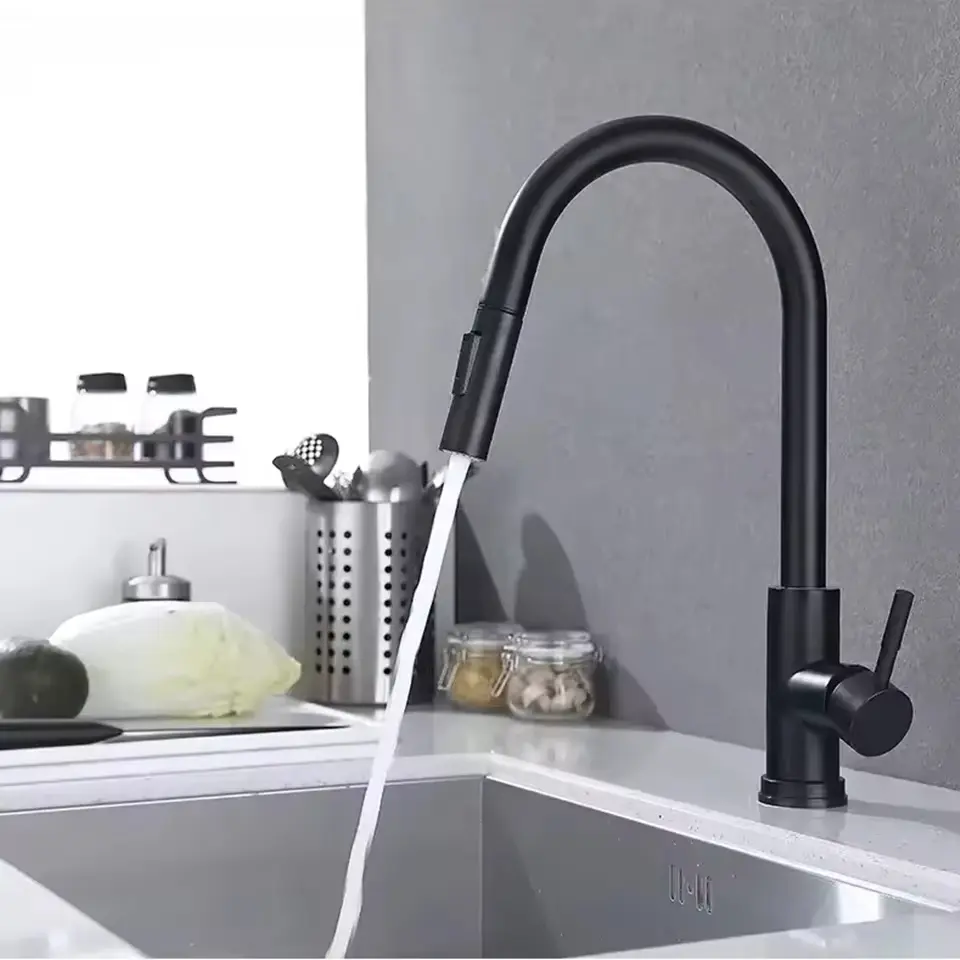 304 Chrome Kitchen Faucet, Deck Mount Pull-Out Spout Kitchen Sink Mixer Faucet, Single Handle Spray Nozzle, Mixer Faucet