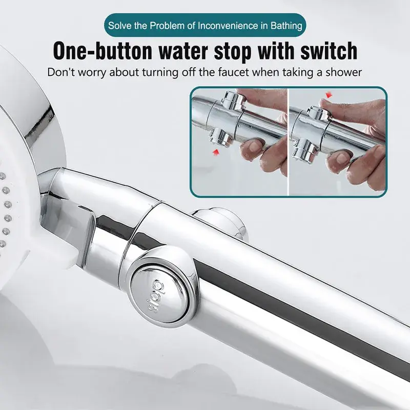 High Pressure Shower Head 5 Modes Adjustable Showerheads with Hose Water Saving One-Key Stop Spray Nozzle Bathroom Accessories