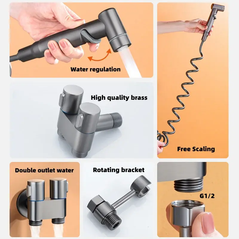 Handheld Bidet Sprayer Set Dual Mode Stainless Steel Spray Gun Shower Handheld Toilet Bidet Faucet Sprayer Shower Self Cleaning