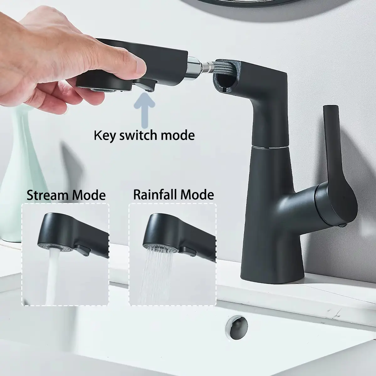 Bathroom Faucet Pull Out Rotatable Hot and Cold Water Outlet Sink Faucet Three Modes Water Outlet Bathroom Sink Faucet