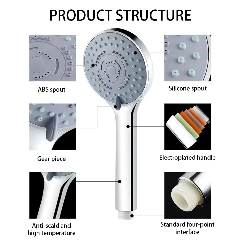 Bathroom Sprinkler, Jet Shower Head, Water Saving, Handheld, Adjustable, 5 Modes, SPA Shower Head, Bathroom Accessories