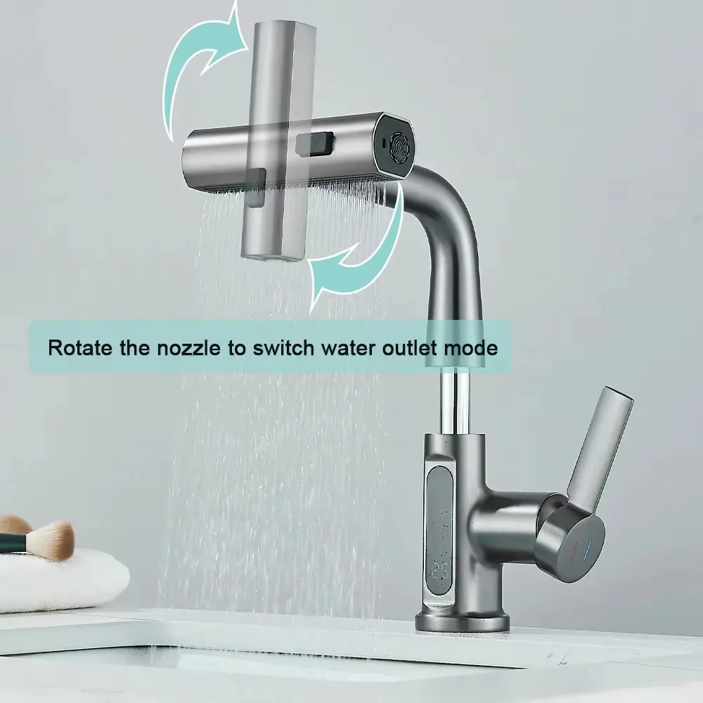 2025 New Digital Display Waterfall Pull-out Kitchen Faucet Hot and Cold Water Mixer Smart Bathroom Washing Faucet