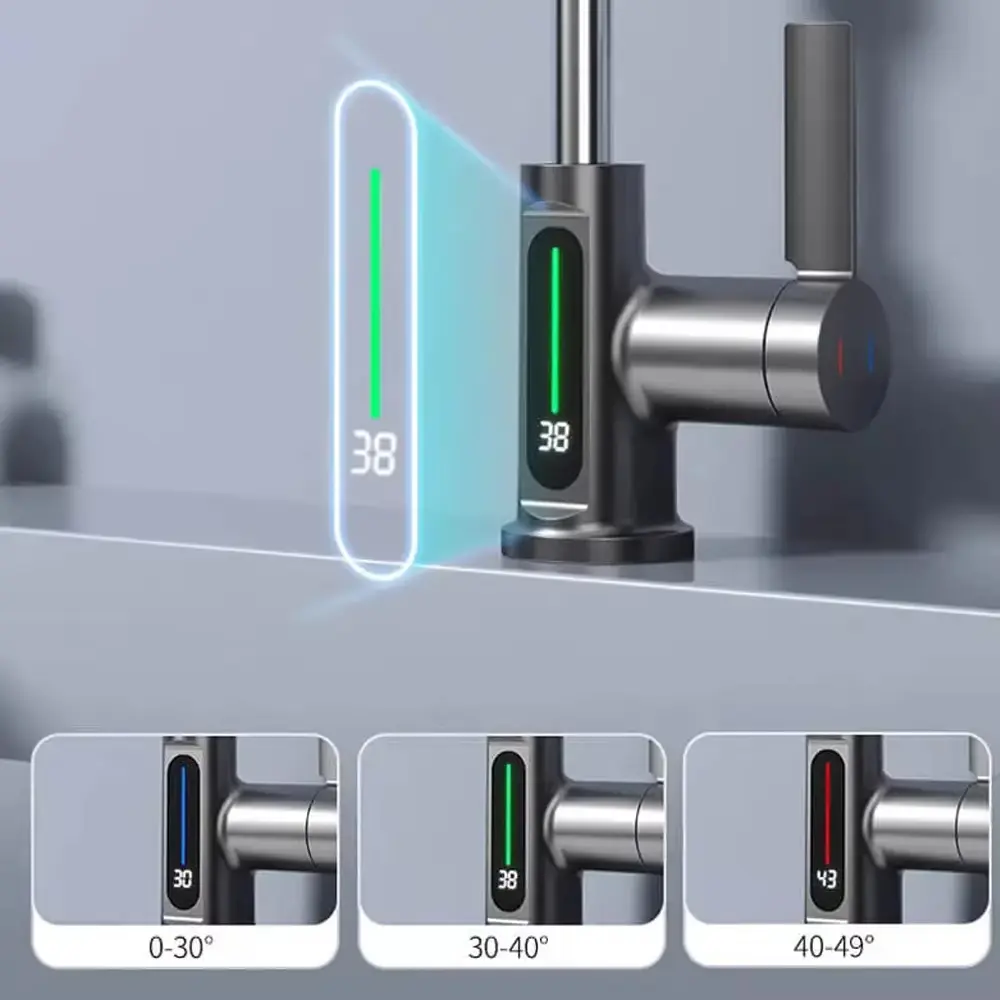2025 New Digital Display Waterfall Pull-out Kitchen Faucet Hot and Cold Water Mixer Smart Bathroom Washing Faucet