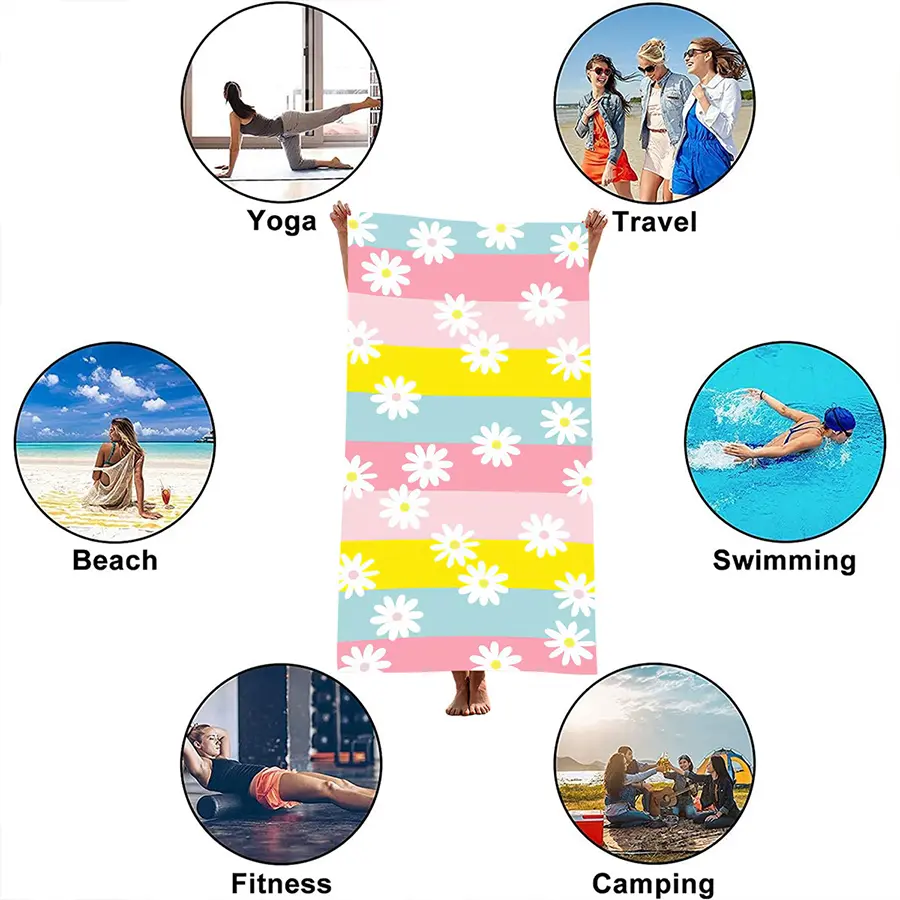 Microfiber Blanket Quick-Drying Beach Towel, Extra Large 35*71 Inch Printed Towel, Super Absorbent Pool Travel Camping Towel Bla