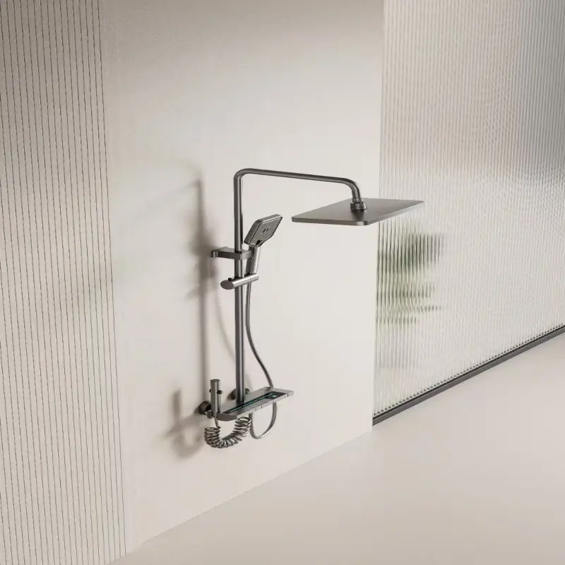 Botón de Piano gris con luz ambiental, juego completo de ducha de baño, Sistema de ducha con pantalla Digital, grifos de lluvia,