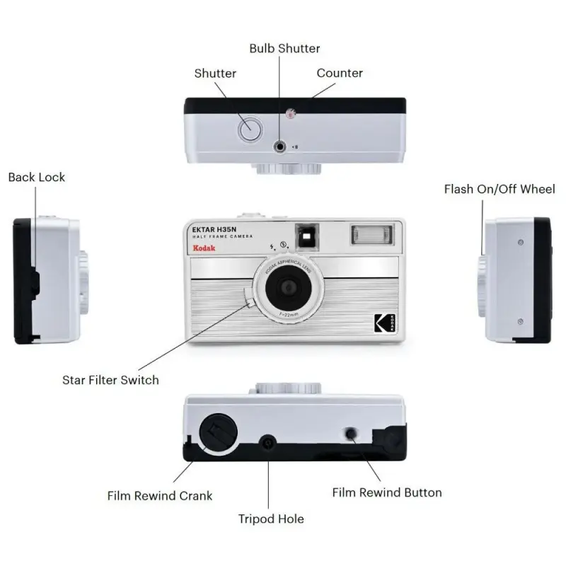 KODAK Film Camera H35/H35N Half Frame 135 35mm Film Camera Built-in Flash / Kodak Colorplus 200 Film For Gift Optional FilmRoll