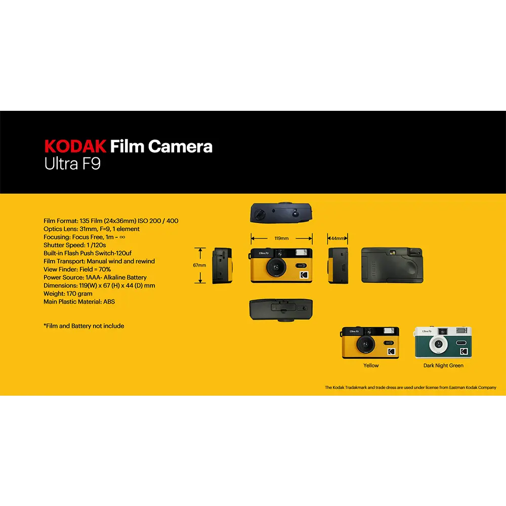 Classics Kodak Camera Ultra F9/F9S Film Camera Retro Film 135mm Film With Flash Manual Non-Disposable Camera Reusable +FilmRoll