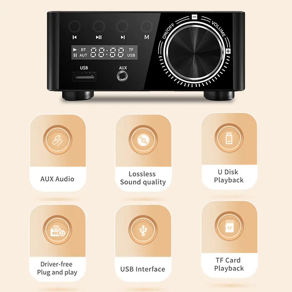 Digital Amplifier Class D CS8673E 50Wx2 Audio Power Amplifier With Digital Display Bluetooth-compatible 5.0 AUX TF Home Theater