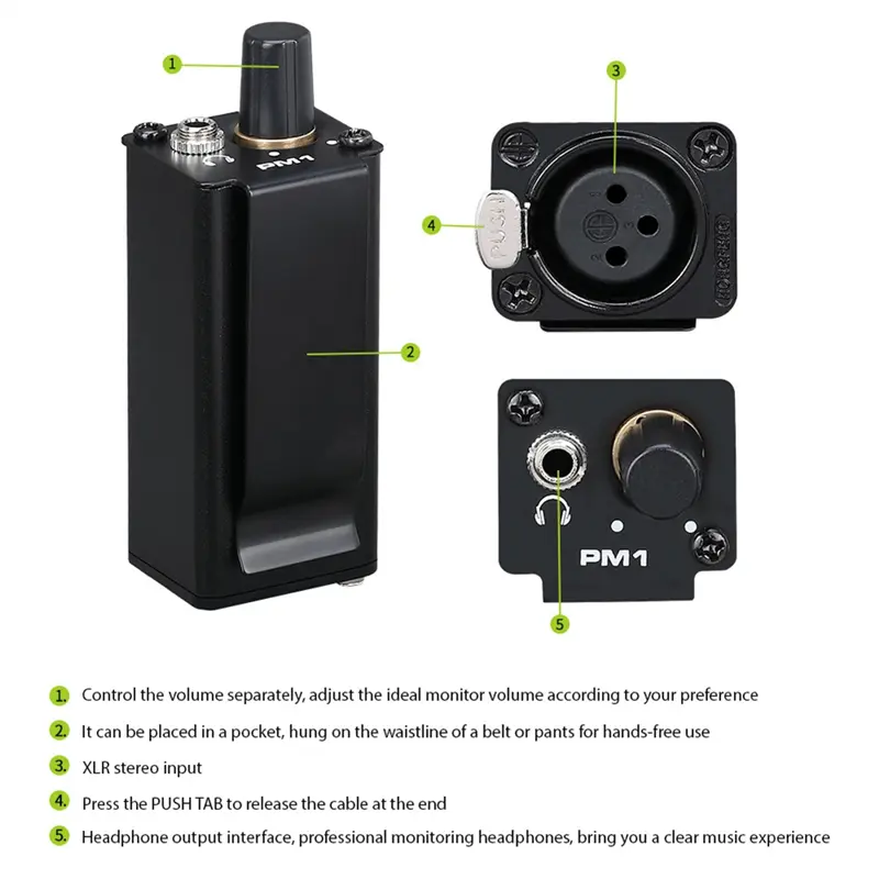 A32T-In Ear Monitor Amplifier With XLR Input Volume Adjustment Portable Stereo Headphone Amp Plug Play