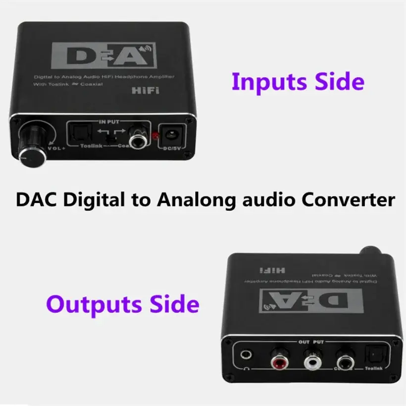 DAC Converter Digital To Analog Audio Converter RCA Portable 3.5mm Headphone Amplifier Toslink Optical Coaxial Output 24 Dit