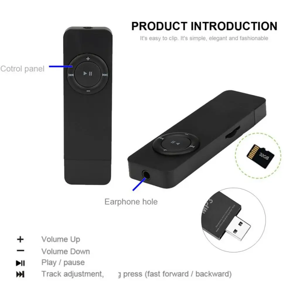 Portable Mini Mp3 Player Usb In-Line Card U Disk Music Player Usb 2.0 Lossless Sound Music Media Players for Running Walking