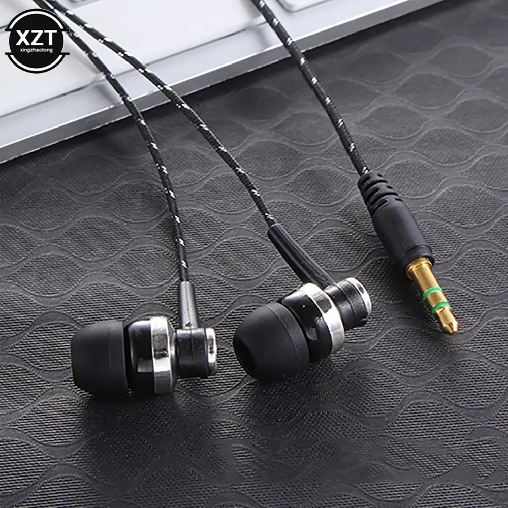 Fashion 1pc Wired Earphone Stereo In-Ear 3.5mm Nylon Weave Cable Earphone Headset For Laptop Smartphone Gifts Headphones