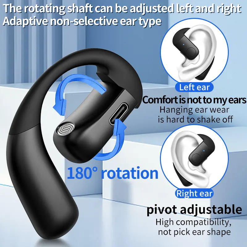 Air Conduction Sports Headphones Bluetooth 5.4 HIFI Stereo headset 180° Rotating Ear-Hook Business Wireless Earphone With HD Mic