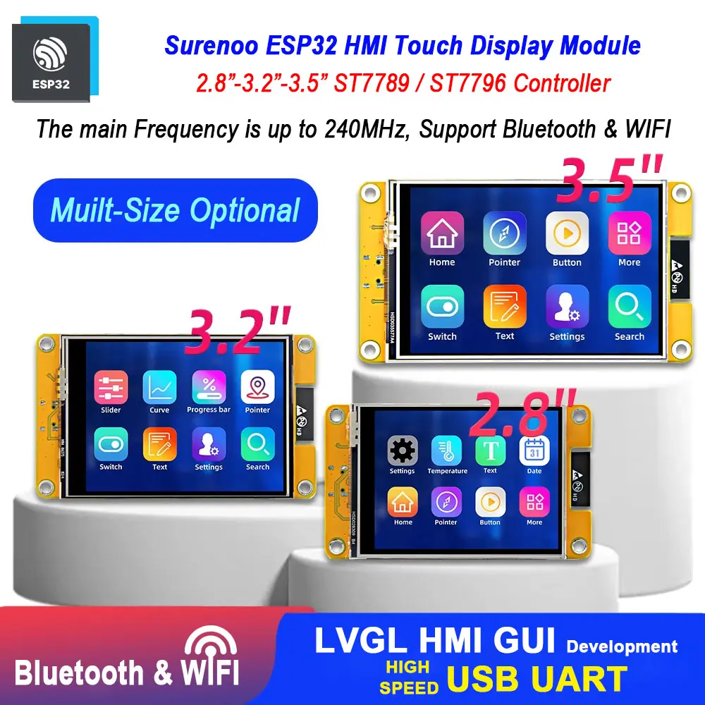 ESP32-WROOM-32E 2.8 3.2 3.5 240*320 320*480 HMI UART Touch LCD Display Module Screen Panel WIFI Bluetooth PSRAM FLASH for LVGL