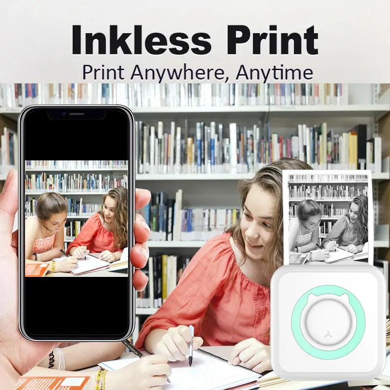 Mini Printer, Inkless Sticker Maker, Free Cut Small Pocket Printer, Portable Thermal Printer for Photo Journal Notes Memo