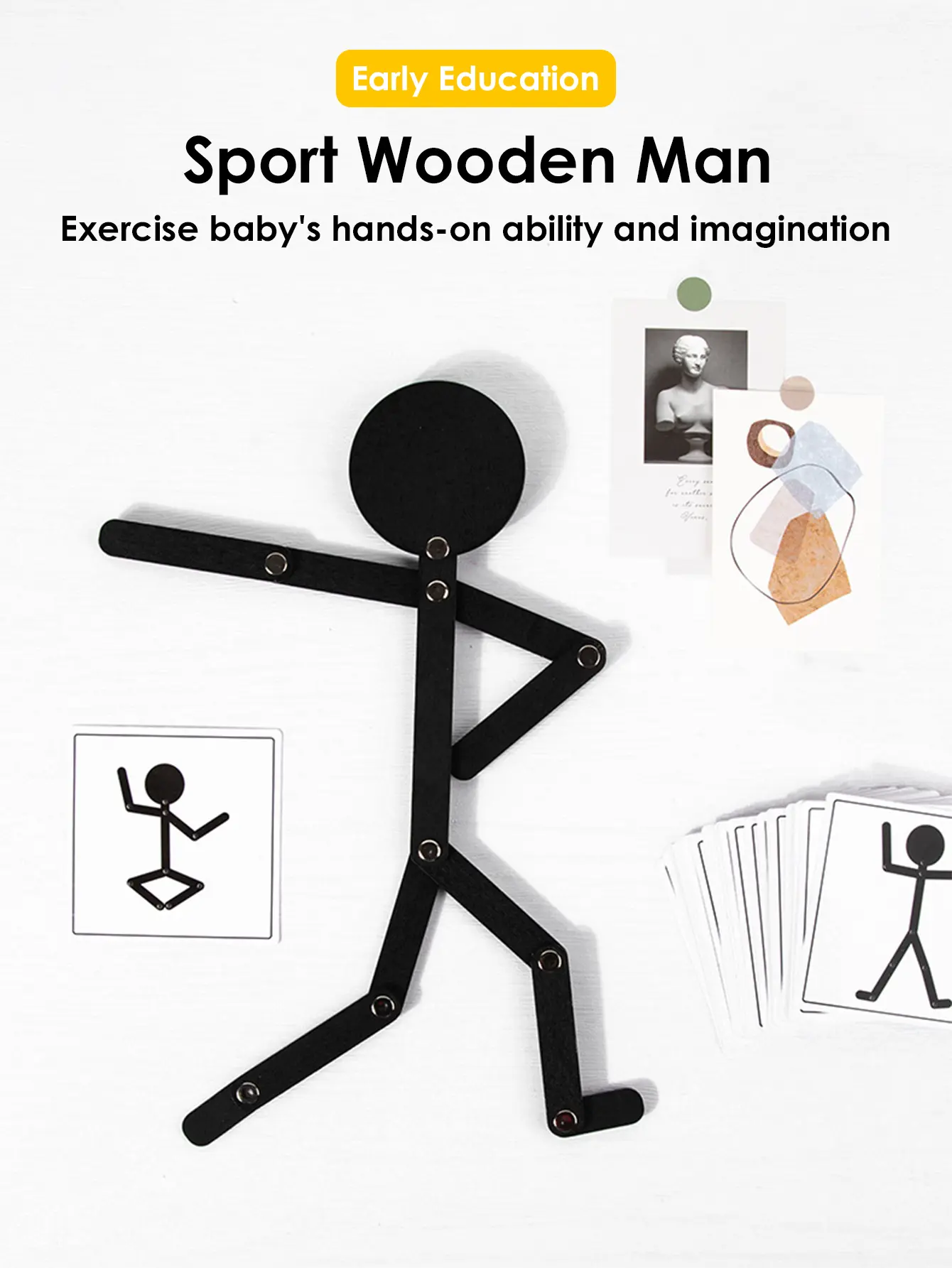Kids Montessori Educational Wooden Stick Men Puzzle Game Kids Hand Skill Fine Motor Training Assemble Toys For Baby Imagination