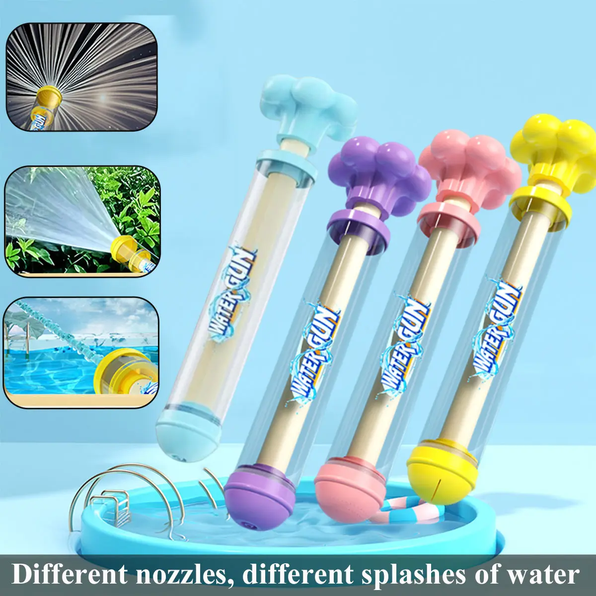 Ramdom 2/1 Water Guns for Kids Squirt 3 Types of Nozzles Water  Blaster Pistol Outdoor Toy Play in Swimming Pool Shooting Beach