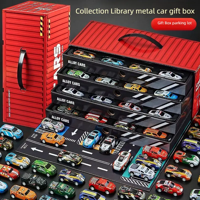 10-50PCS/Set Mini Car with/no Storage Box Pull Back Vehicle for Boy Model Toy Kids Play Game Container Birthday Gift