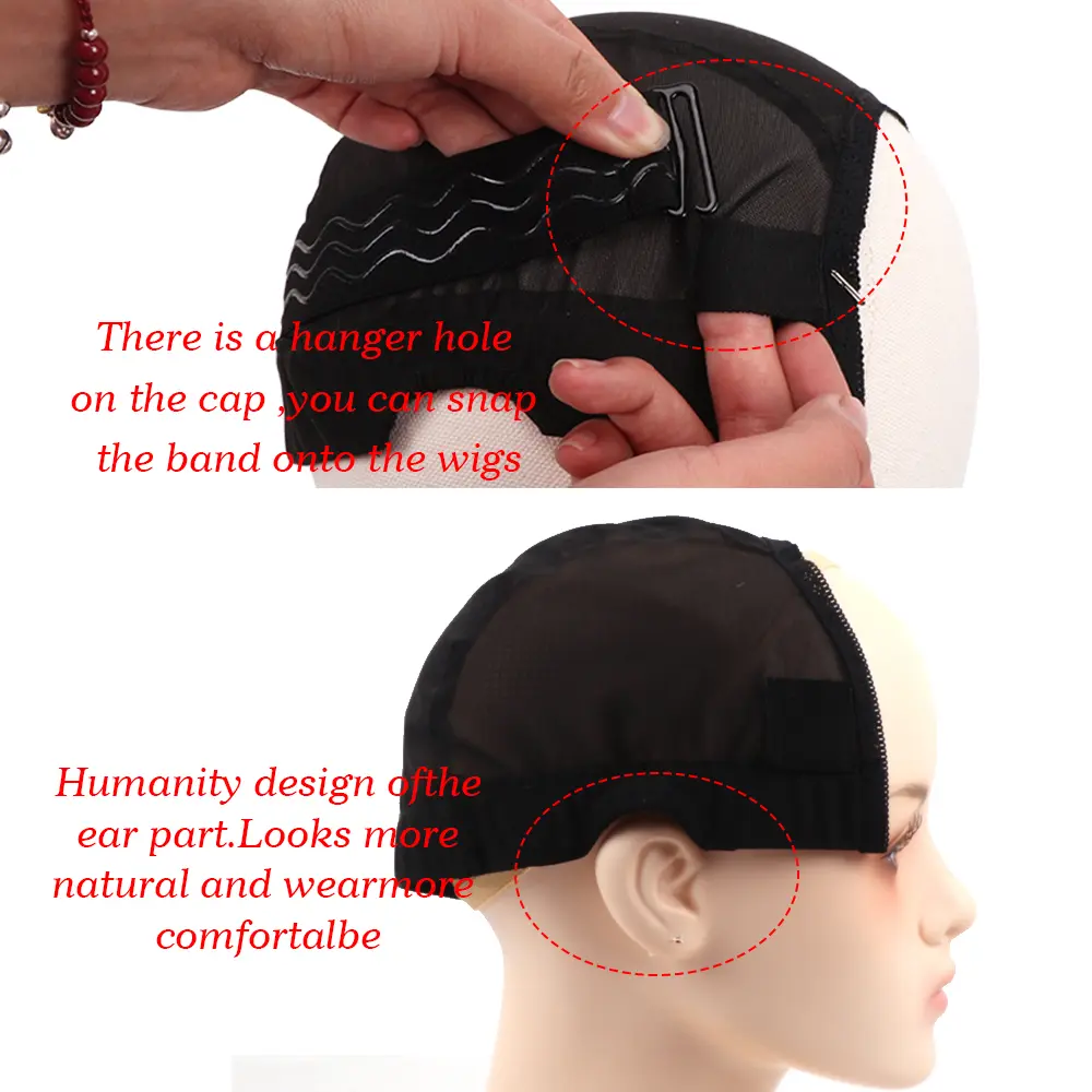 Plussign U Part Wig Caps For Making 4*4 5*5 Lace Closure Splicing Wig Black Wig Making Cap With Elastic Band For Glueless Wigs