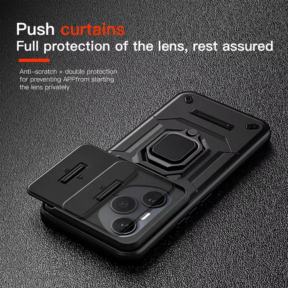 Case For Honor 400 Pro 200 Lite For Huawei Pura 70 Ultra X9C Slide Camera Ring Stand Armor Anti-fall Protection Kickstand Cover