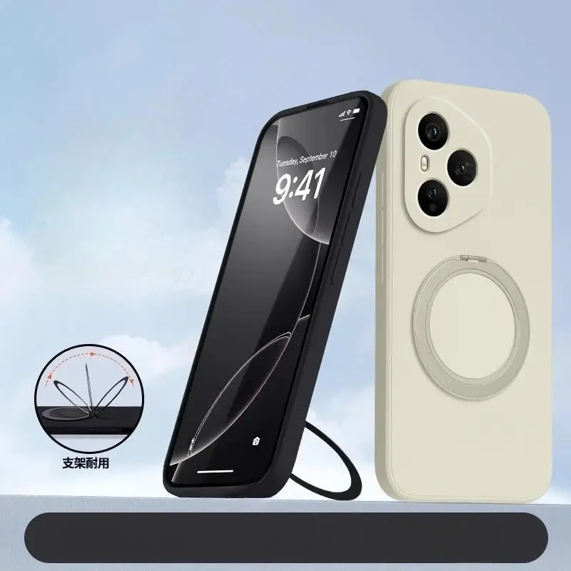 Original Liquid Silicone Ring Stand Phone Case For Honor 400 Pro 400 Lite 200 Pro Lite 5G TPU Shockproof Protect Soft Back Cover
