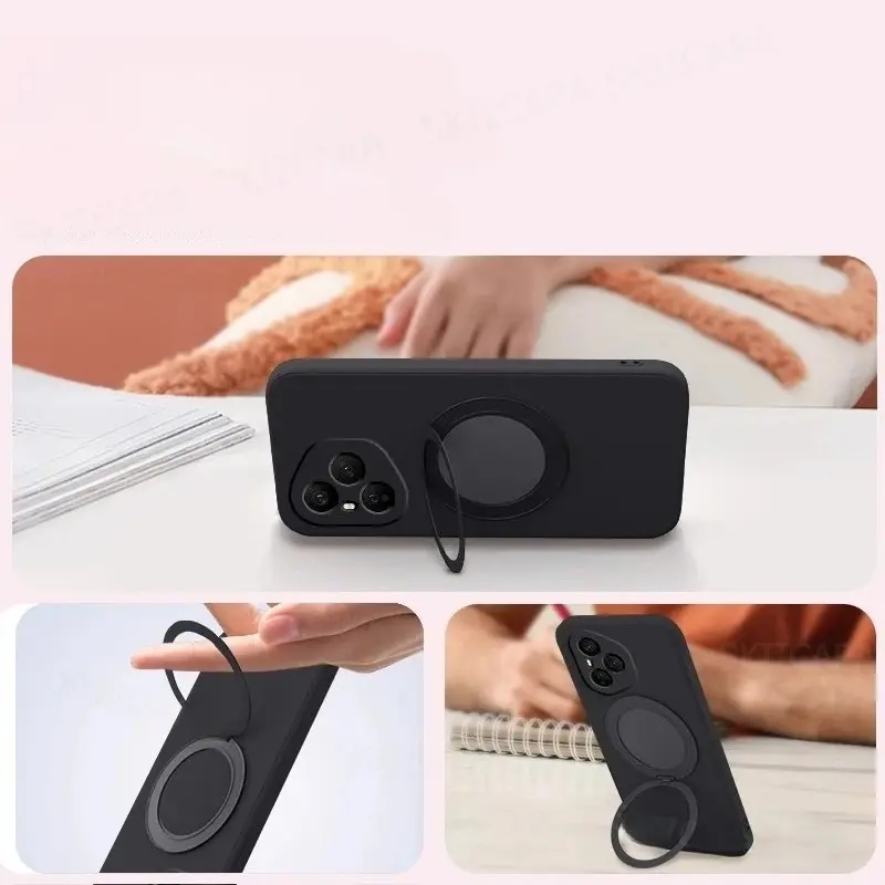 Original Liquid Silicone Ring Stand Phone Case For Honor 400 Pro 400 Lite 200 Pro Lite 5G TPU Shockproof Protect Soft Back Cover