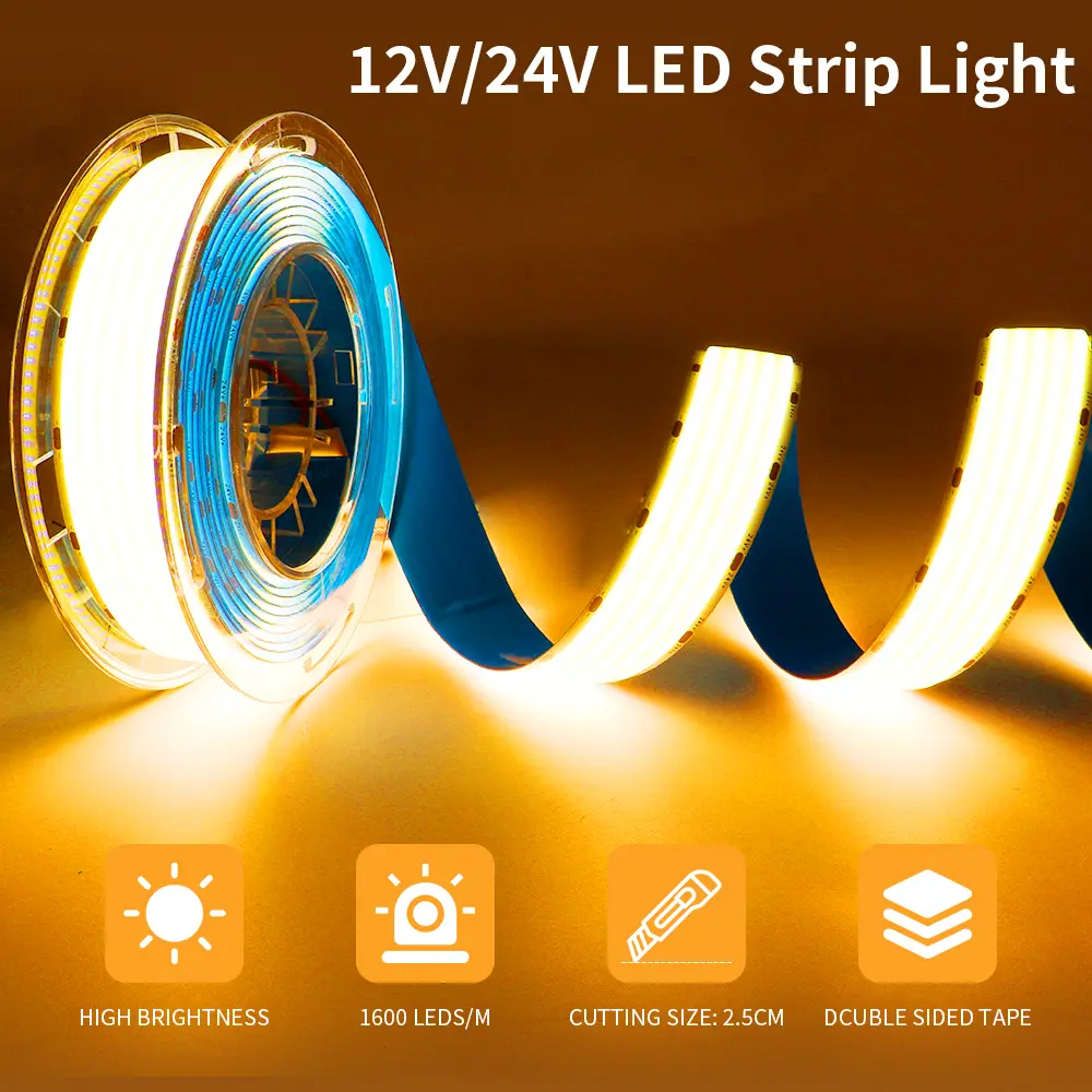 Ultra Bright COB LED Strip 3000K 4000K 6500K 1600LEDs/m High Density Flexible Dimmable Led Light 4300 lumen/m 30mm PCB DC24V