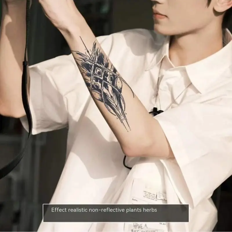 Geometric Fox Half-Arm Herbal Juice Tattoos Sticker Totem Waterproof Lasting Semi-permanent Fake Tattoos Cool Men Women Tatouage