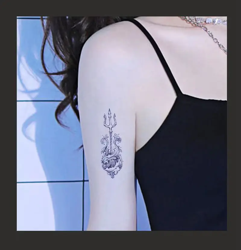Trident Ocean Tattoo Stickers Herbal Juice Non Reflective Waterproof Faux Tatouage Female Art Lasting Male Arm Chest Adesivos