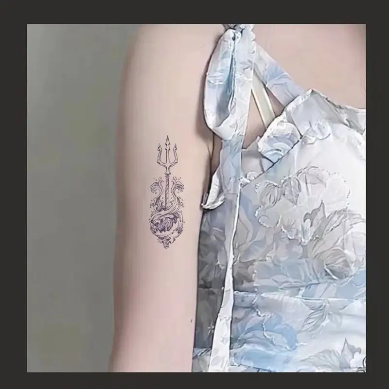Trident Ocean Tattoo Stickers Herbal Juice Non Reflective Waterproof Faux Tatouage Female Art Lasting Male Arm Chest Adesivos