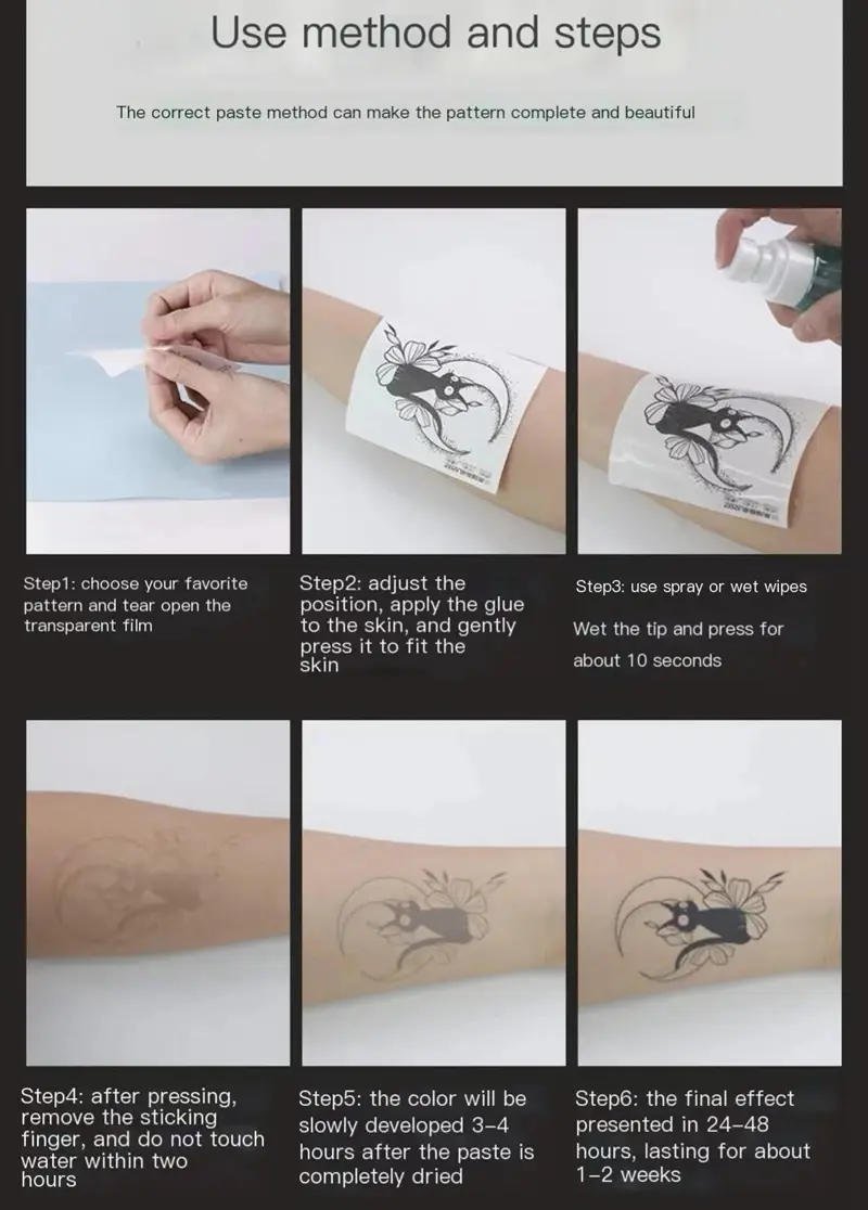 Dark Back  Herbal Juice Tattoo Stickers Cool Waterproof Tattoo Semi-permanent Temporary Flower Arm Fake Tattoo Art for Men Women