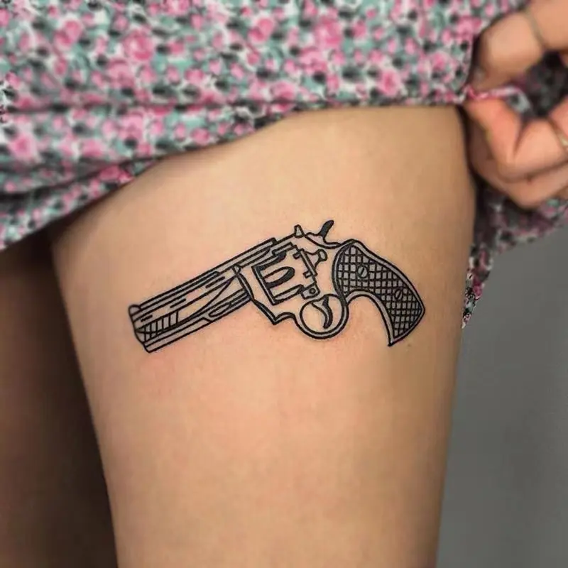 Black Gun Vine Pattern Waterproof Temporary Tattoos Sticker for Men Women Arm Legs Art  Fake Tattoos Rose Flowers Leaves Tatoos