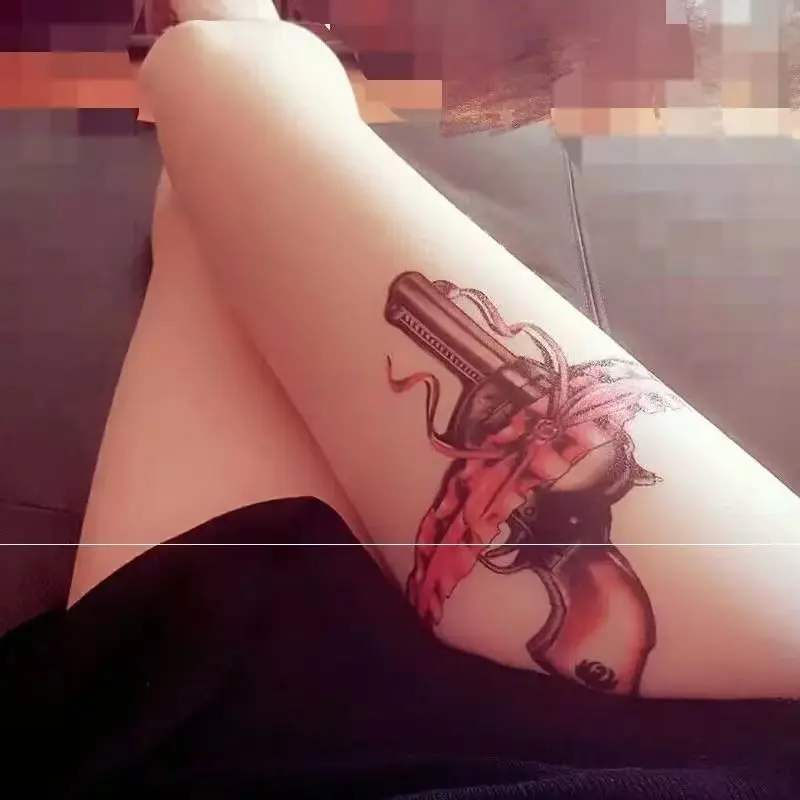 Black Gun Vine Pattern Waterproof Temporary Tattoos Sticker for Men Women Arm Legs Art  Fake Tattoos Rose Flowers Leaves Tatoos