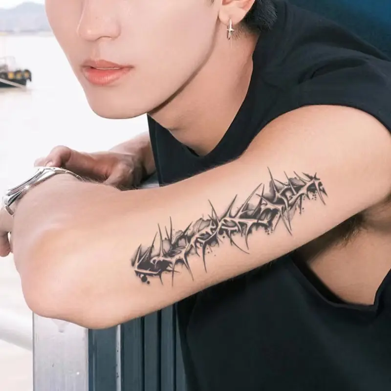 Arm Ring Herbal Juice Tattoo Punk Style Thorns Waterproof Lasting Dark Fake Tattoo Semi-permanent Cool Faux Tatouage Male Femme
