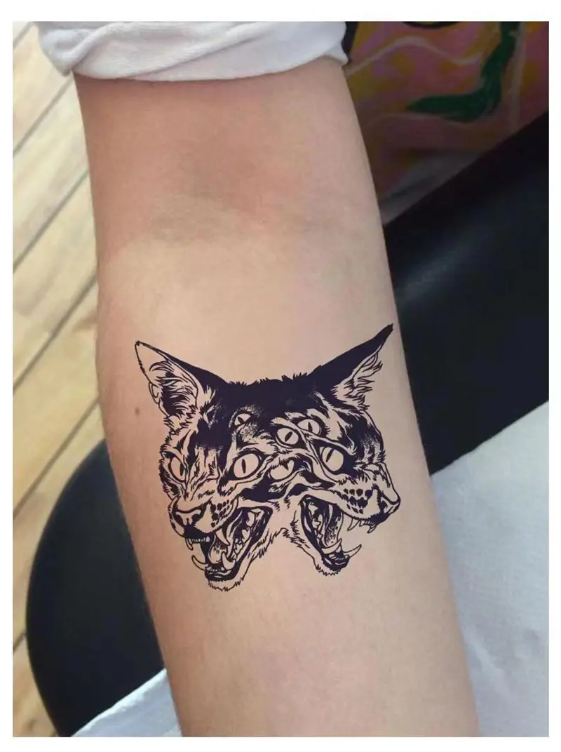 Double-headed Leopard Waterproof Temporary Tattoo Stickers Dark Eye Art Fake Tattoo Cool Men Women Anime Tatuajes Faux Tatouage