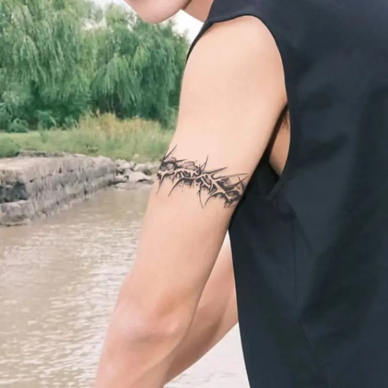 Arm Ring Herbal Juice Tattoo Punk Style Thorns Waterproof Lasting Dark Fake Tattoo Semi-permanent Cool Faux Tatouage Male Femme