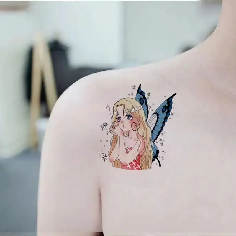 2023 Maiden Butterfly Fairy Waterproof Temporary Tattoos Stickers for Kids Fake Tattoo for Woman Faux Tatouage Cute Art Tatuagem
