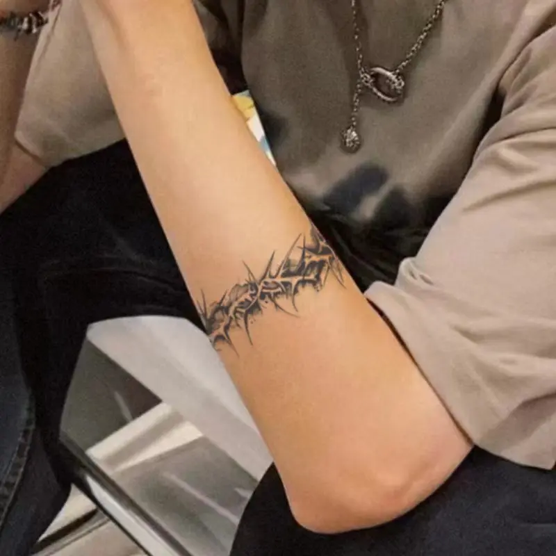 Arm Ring Herbal Juice Tattoo Punk Style Thorns Waterproof Lasting Dark Fake Tattoo Semi-permanent Cool Faux Tatouage Male Femme