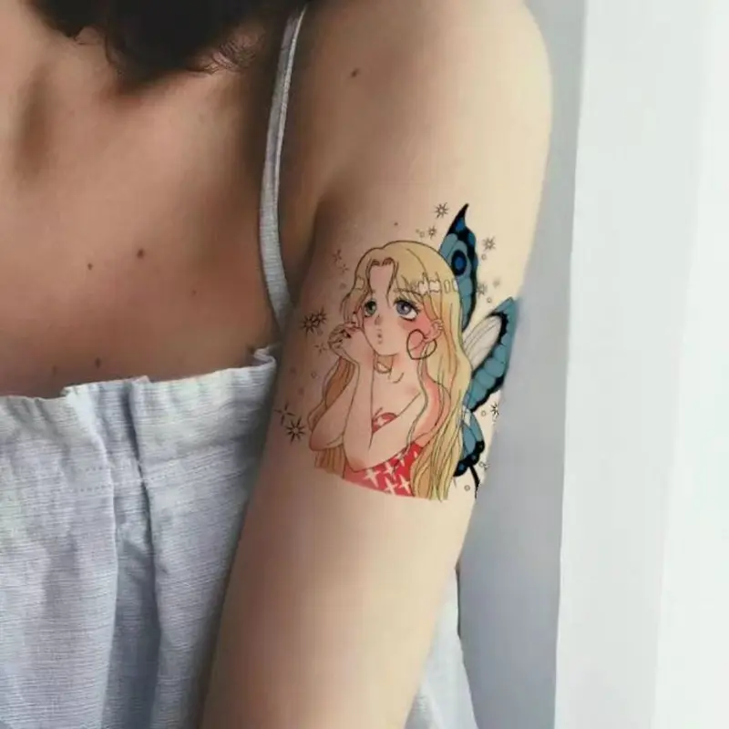 2023 Maiden Butterfly Fairy Waterproof Temporary Tattoos Stickers for Kids Fake Tattoo for Woman Faux Tatouage Cute Art Tatuagem