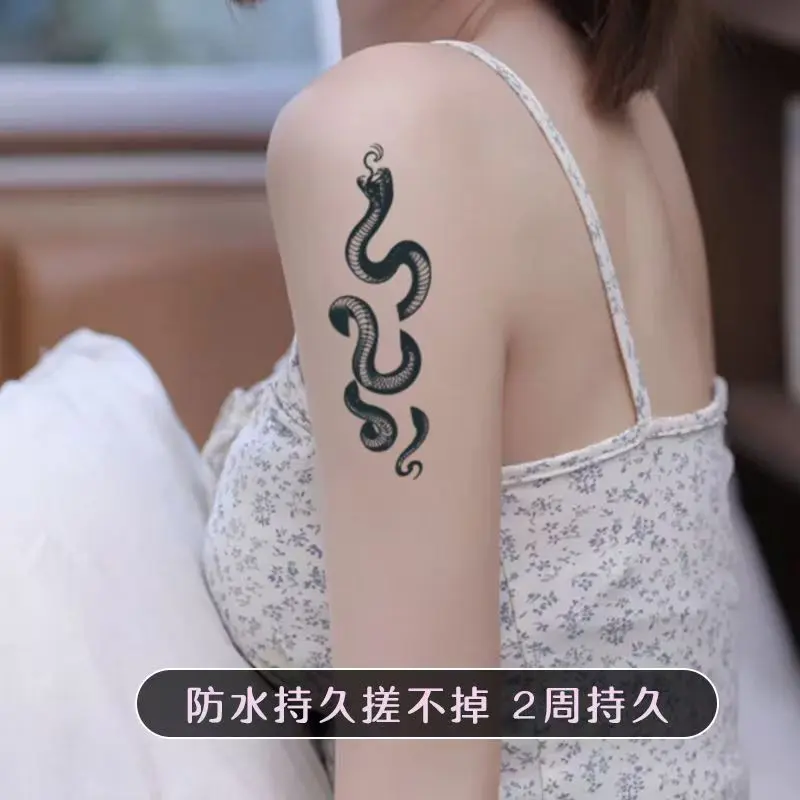 Two Snakes Surround Herb Juice Tattoo Stickers Waterproof Semi-permanent Arm Men Women Temporary Fake Tattoos Lasting Cool Art